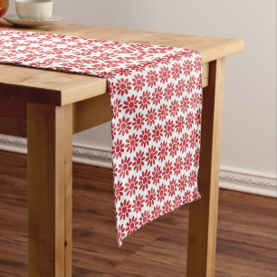 Mellow Geo Flowers - Christmas red on white decor. Medium Table Runner