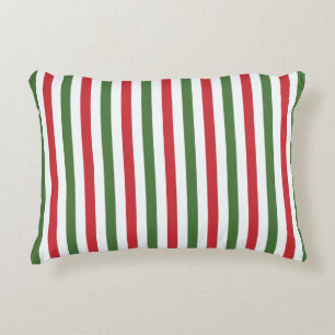 Mellow Geo Stripes -Christmas candy cane red green Accent Pillow