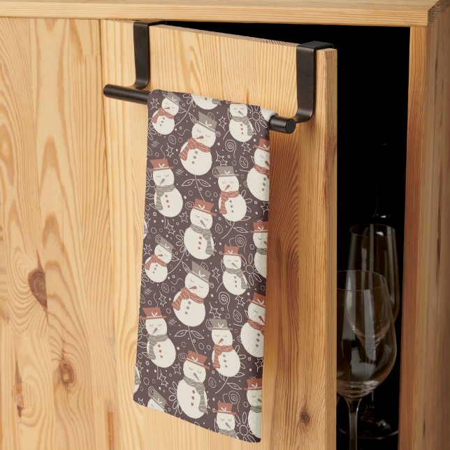 Mellow Snowmen - Christmas pattern amaro red. Kitchen Towel (Thirds Fold)