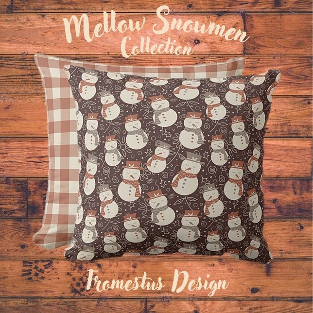 Mellow Snowmen - Christmas pattern amaro red. Throw Pillow (Creator Uploaded)