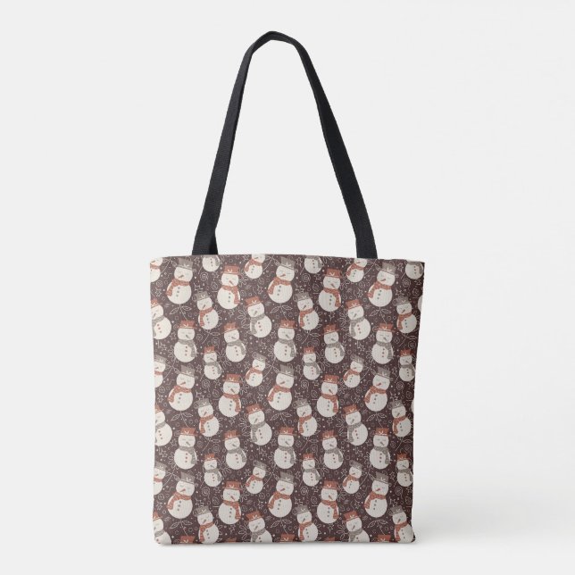 Mellow Snowmen - Christmas pattern amaro red. Tote Bag (Back)
