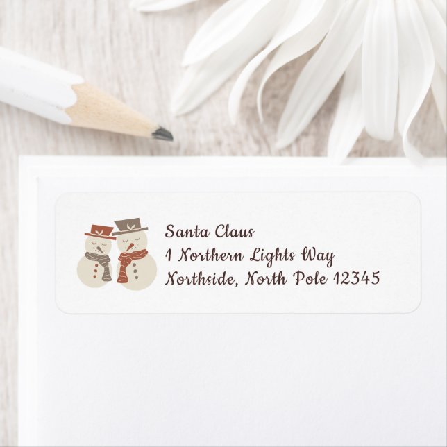 Mellow Snowmen - Christmas return address label. (Insitu)