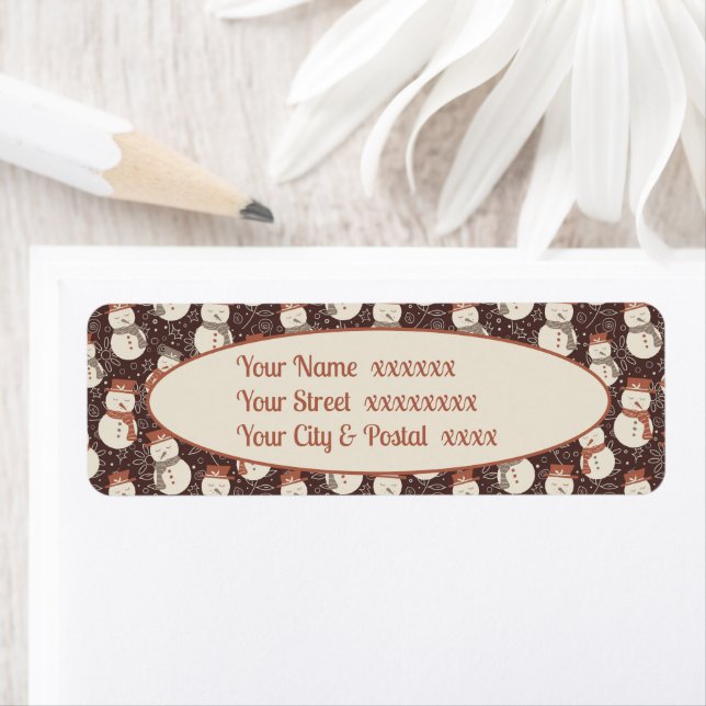 Mellow Snowmen - Christmas return address label.  (Insitu)