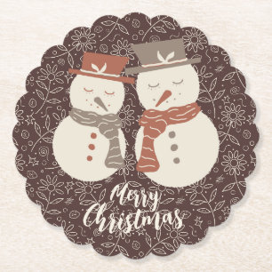 Mellow Snowmen - Merry Christmas 2 snowman red. Paper Coaster