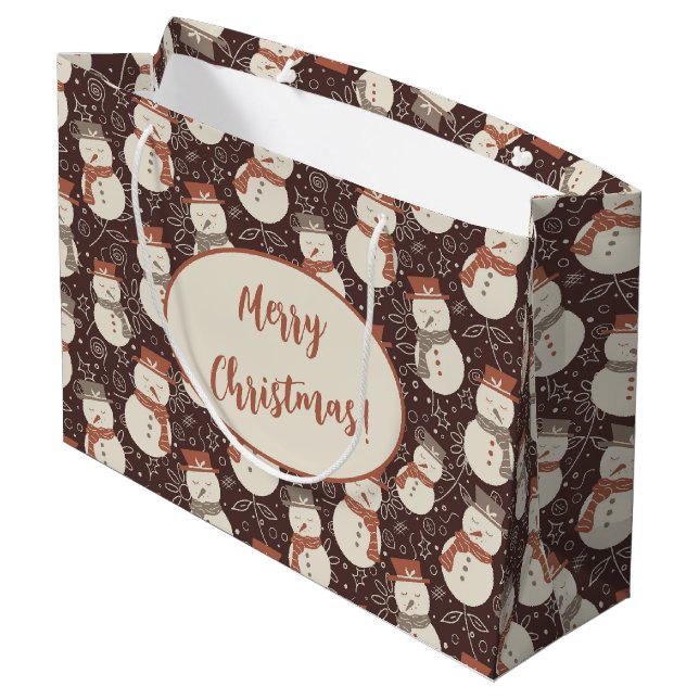 Mellow Snowmen - Merry Christmas snowman red. Large Gift Bag (Back Angled)