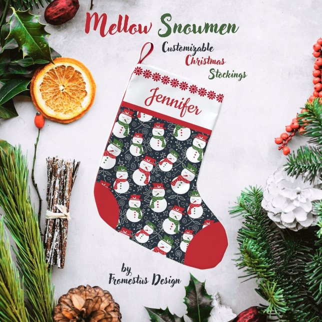 Mellow Snowmen - Xmas red and green customizable. Small Christmas Stocking (Creator Uploaded)