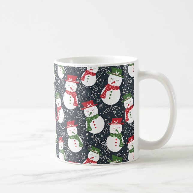 Mellow Snowmen - Xmas red and green pattern. Coffee Mug (Right)