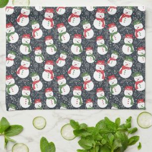 Mellow Snowmen - Xmas red and green pattern. Kitchen Towel