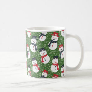 Mellow Snowmen - Xmas red on green pattern. Coffee Mug