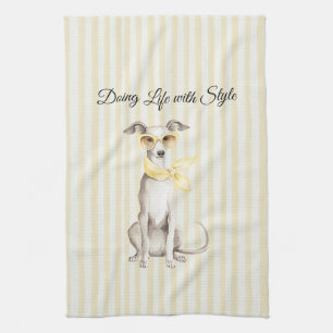 Mellow Yellow Scarf White Dog Kitchen Towel
