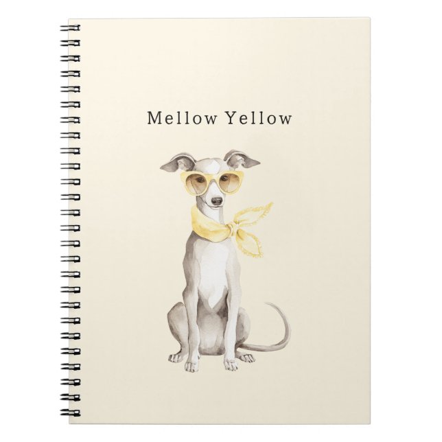 Mellow Yellow Scarf White Dog Notebook (Front)