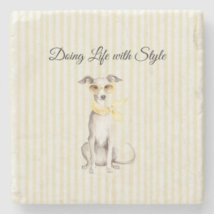 Mellow Yellow Scarf White Dog Stone Coaster