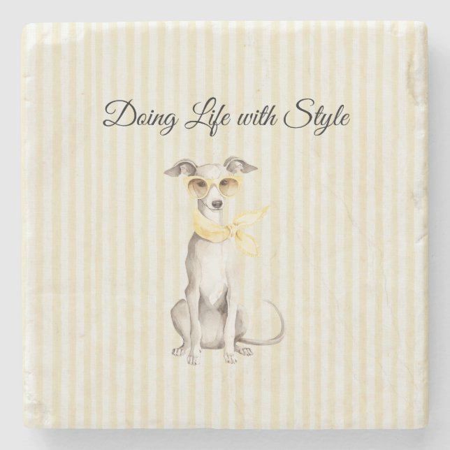 Mellow Yellow Scarf White Dog  Stone Coaster (Front)