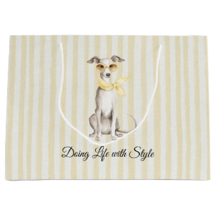 Mellow Yellow Scarf White Dog Stripes Birthday Large Gift Bag