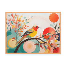 Melodic Harmony, Abstract Songbird on Tree Branch