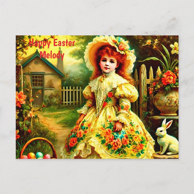 MELODY ~ HAPPY EASTER BUNNY GREETING ~  HOLIDAY POSTCARD (Front)