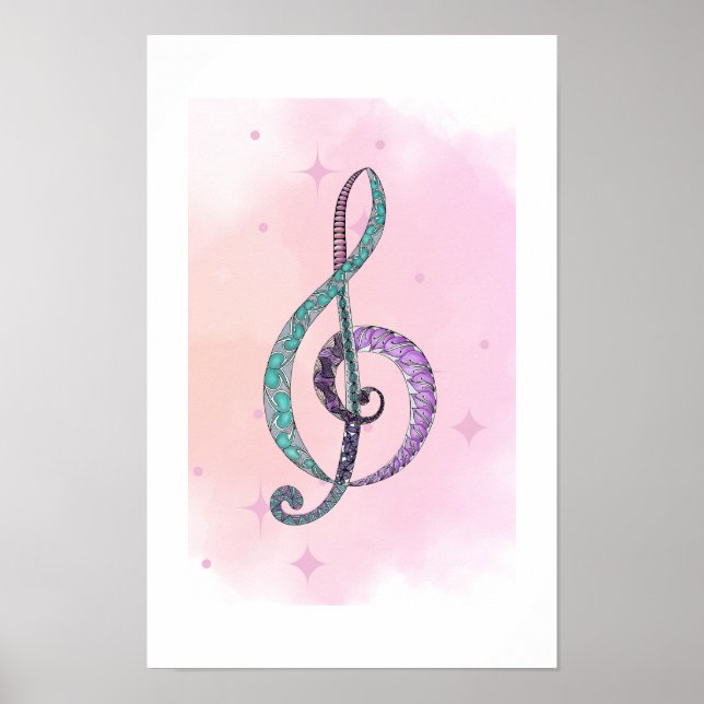 Melody in Line & Colour treble clef poster (Front)