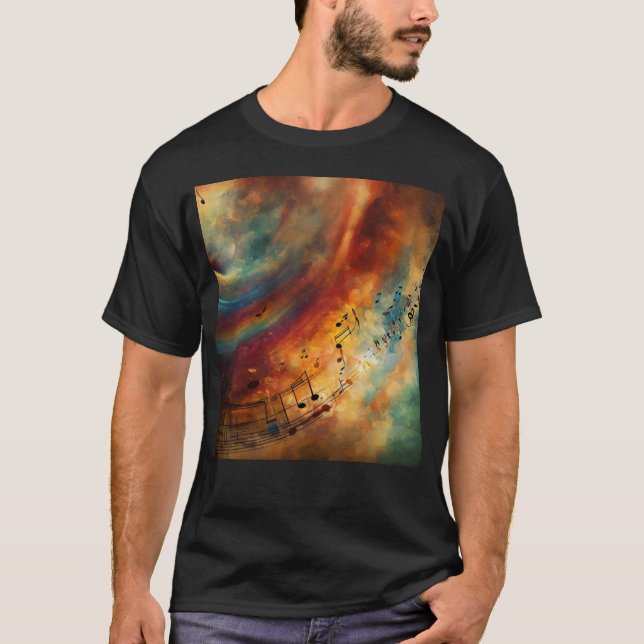Melody in Motion: Music Print T-Shirt for All Ages (Front)