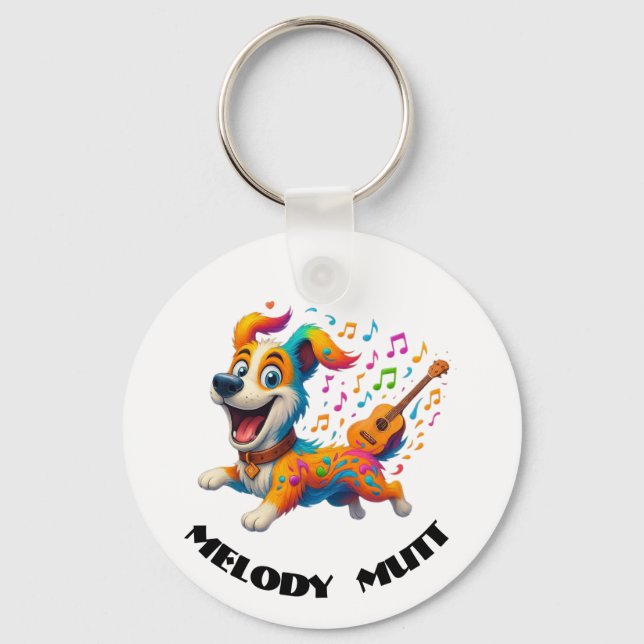 Melody Mutt" T-Shirt - Whimsical Musical Dog Desig Keychain (Front)