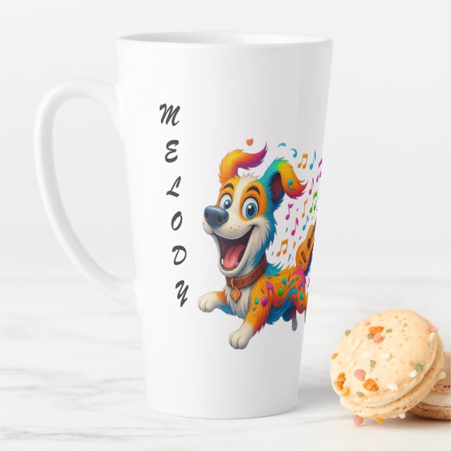 Melody Mutt" T-Shirt - Whimsical Musical Dog Desig Latte Mug (In Situ)