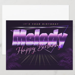 Melody Name Prénom lila retro Carte Anniversaire