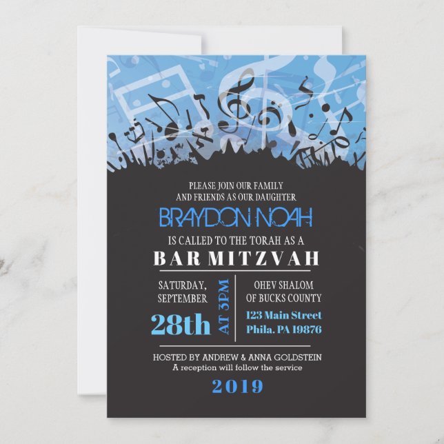 MELODY of the TORAH Bar Bat Mitzvah Invitation (Front)