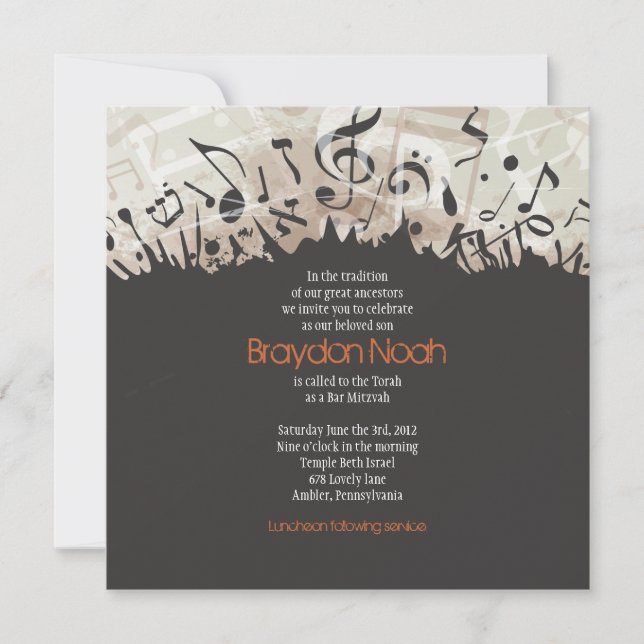 MELODY of the TORAH Bar Bat Mitzvah Invitation (Front)