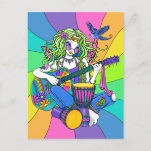 "Melody" Rainbow Guitar Hippie Fairy Postcard