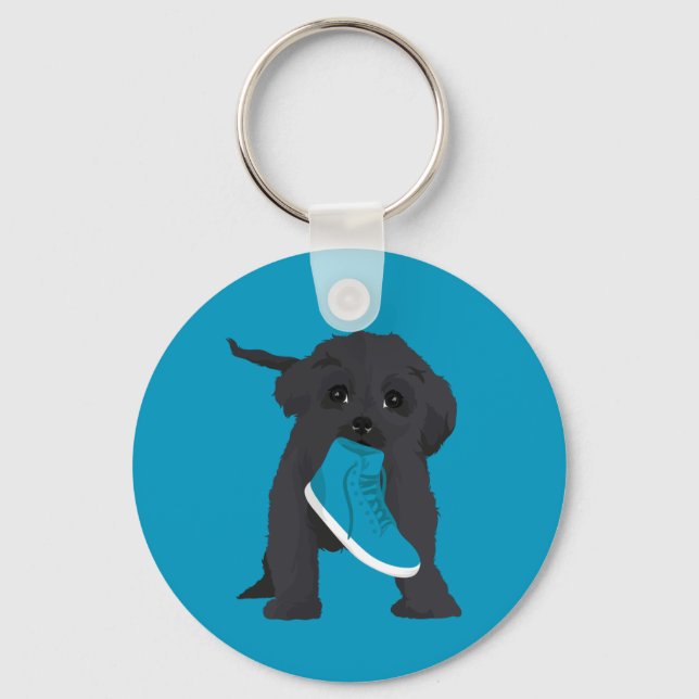 Melody The Affenpinscher Puppy Stealing Shoe Keychain (Front)