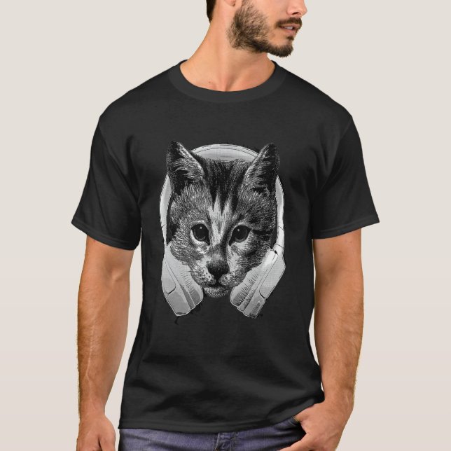 Melomane Cat With Dj Audio Headset  Fun Kitten Hea T-Shirt (Front)