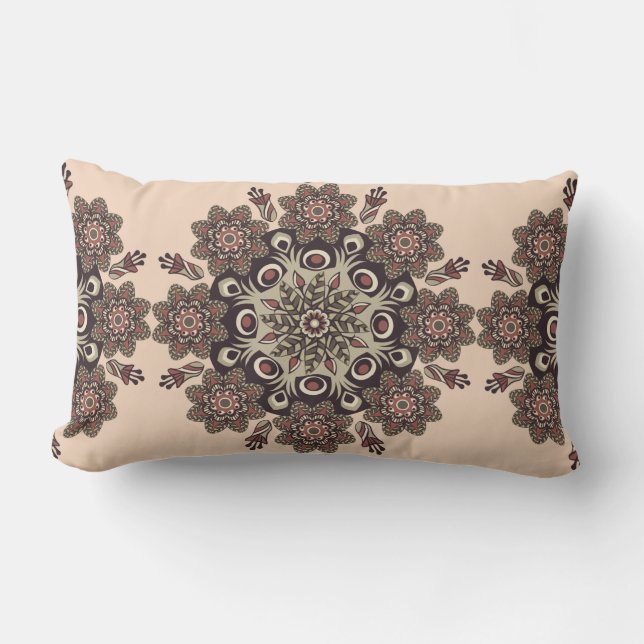 Melon/Black Reversible Mandala Lumbar Pillow (Front)