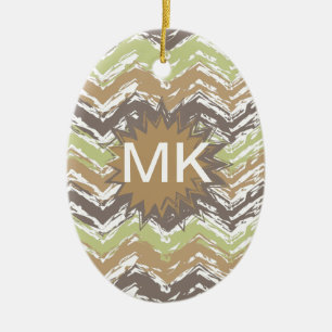 Melon Brandy Scribble ZigZag Pattern Ceramic Ornament