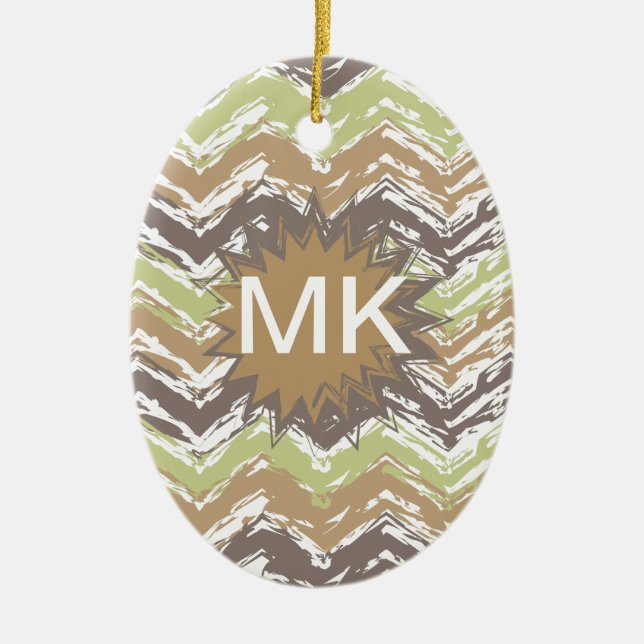 Melon Brandy Scribble ZigZag Pattern Ceramic Ornament (Front)