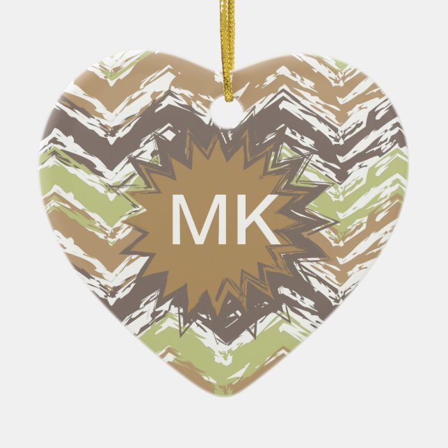 Melon Brandy Scribble ZigZag Pattern Ceramic Ornament (Front)