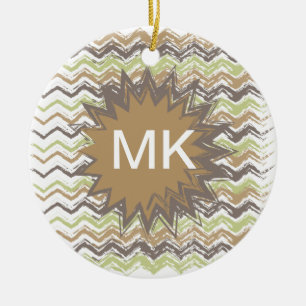 Melon Brandy Scribble ZigZag Pattern Ceramic Ornament