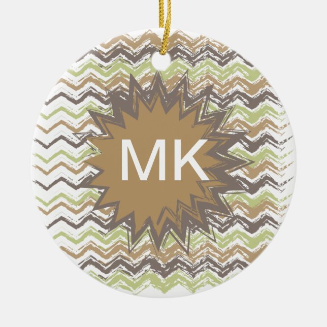Melon Brandy Scribble ZigZag Pattern Ceramic Ornament (Front)