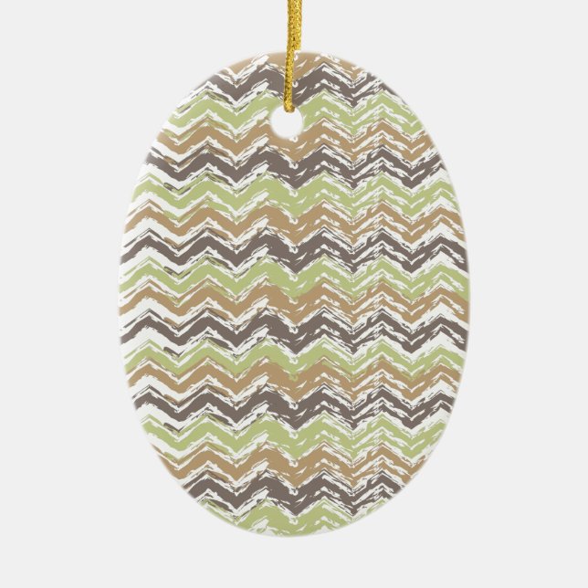 Melon Brandy Scribble ZigZag Pattern Ceramic Ornament (Front)