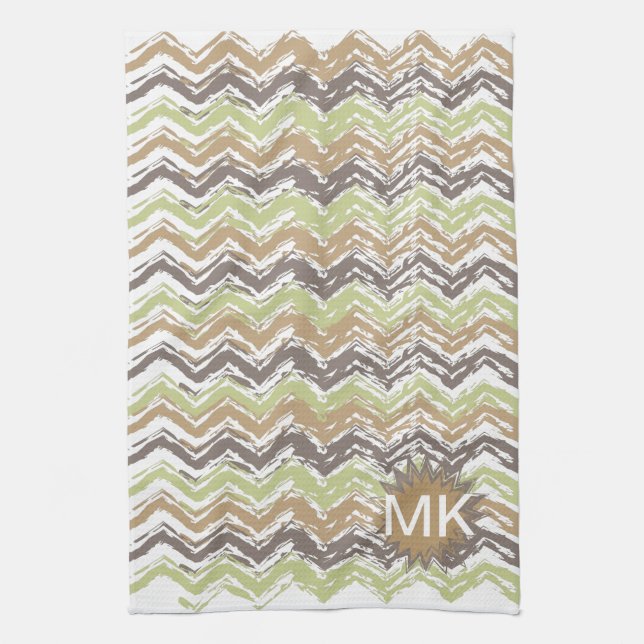 Melon Brandy Scribble ZigZag Pattern Kitchen Towel (Vertical)