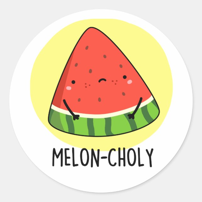Melon-choly Funny Sad Watermelon Pun  Classic Round Sticker (Front)