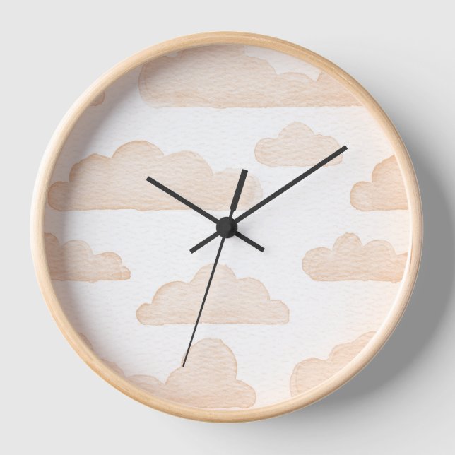 Melon Dreamtime Watercolor Clouds Wall Clock (Front)