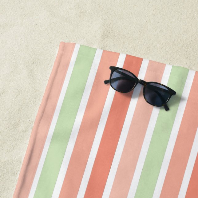 Melon Orange Green Stripes Beach Towel (In Situ)