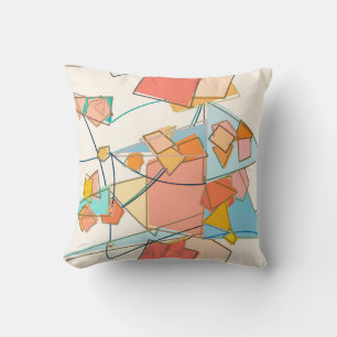 Melon, Pink and Aqua Mid-Century Modern Abstract Throw Pillow