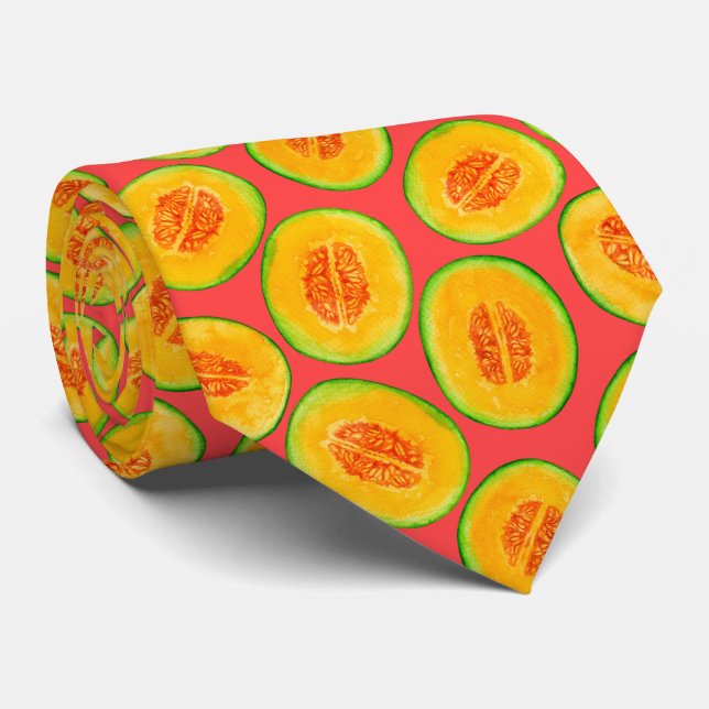 Melon slices watercolor pattern neck tie (Rolled)