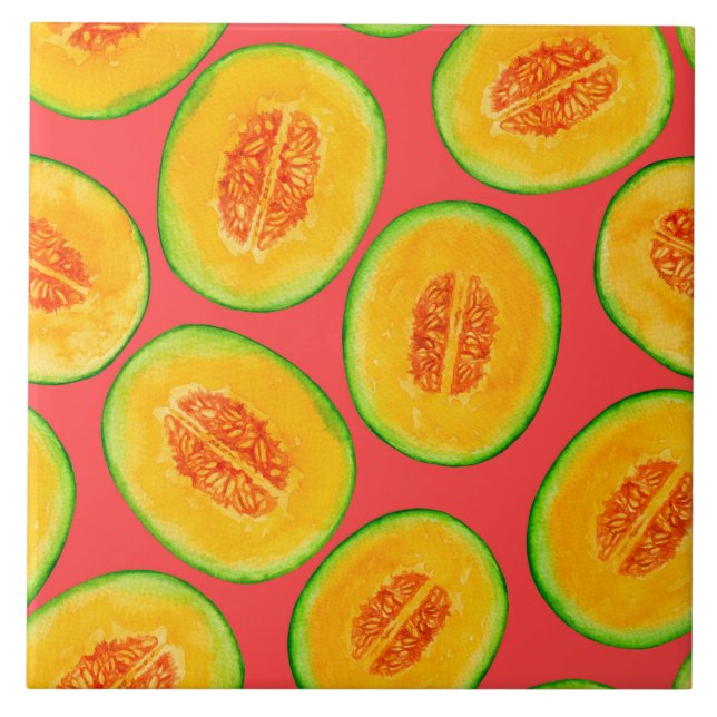 Melon slices watercolor pattern tile (Front)