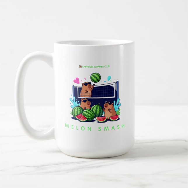 Melon Smash Capybara Summer Club – Cute Capybara V Coffee Mug (Left)