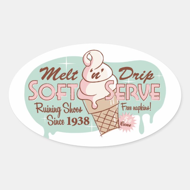 Melt 'n' Drip Soft Serve Ice Cream Oval Stickers (Front)