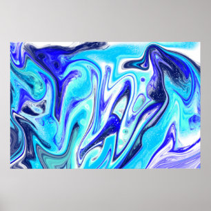 Melted Blue Marble Fluid Art Poster