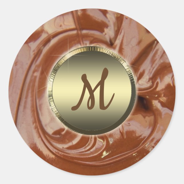 Melted chocolate cocoa fudge swirl dessert classic round sticker (Front)