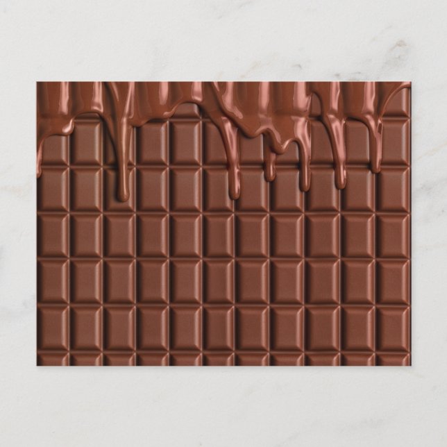 Melted chocolate dripping over a chocolate block invitation postcard (Front)