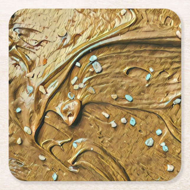 Melted chocolate ice cream cake sprinkles square paper coaster (Front)